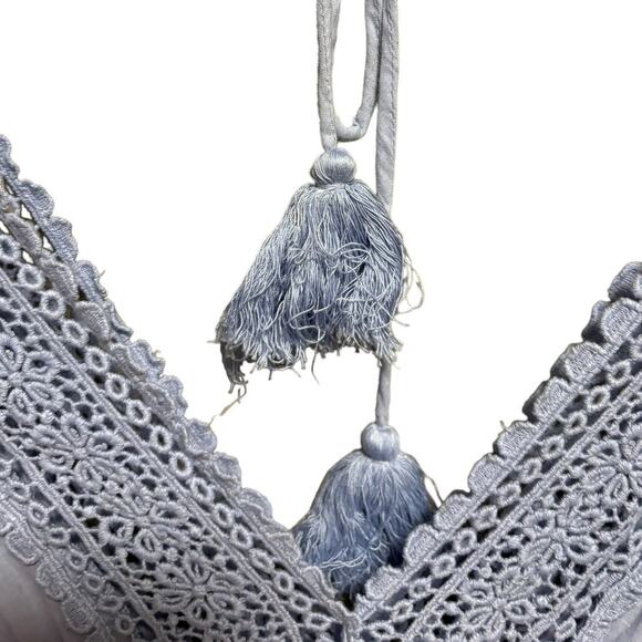 New Raga Ombre Maxi Dress Women's Size S Rare Sample Blues Lace Eyelet Tassels - Picture 11 of 14